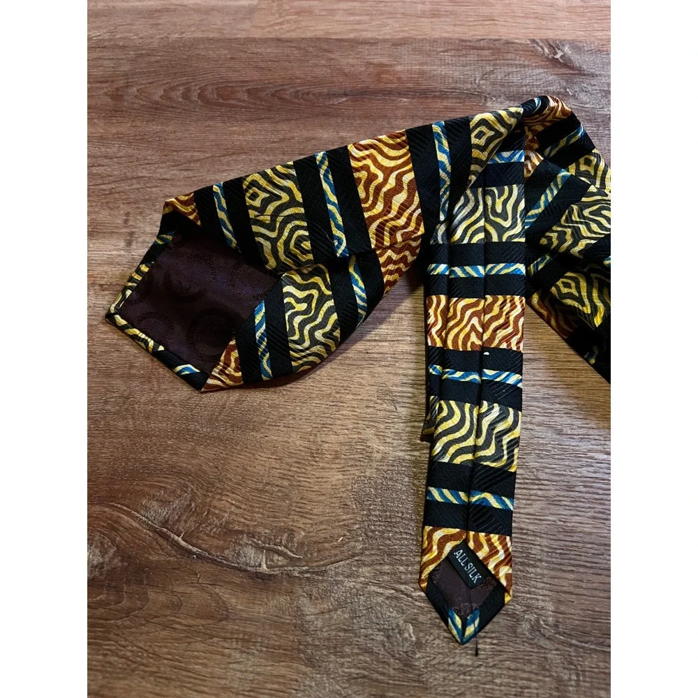 Muhammad Ali‎ Signature Collection Tie Black Gold Silk Excellent Wearable Art